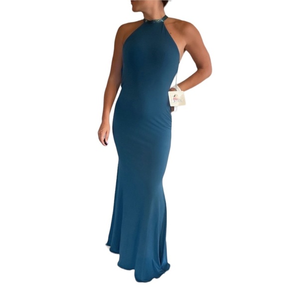 Jovani Teal Gown with Beads down the back - Picture 1 of 7